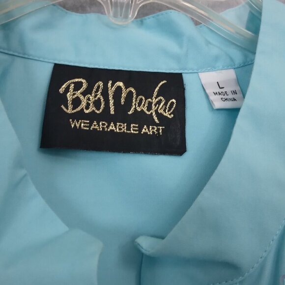 Bob Mackie | Cotton Sequin Shirt Blouse Light Blue Button Front | Size L - Picture 7 of 8